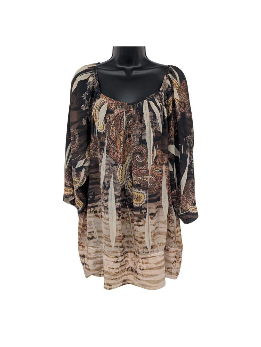Vtg Paisley Floral Tunic Top Semi Sheer Animal Print Flowy Boho Resort Y2K 18/20